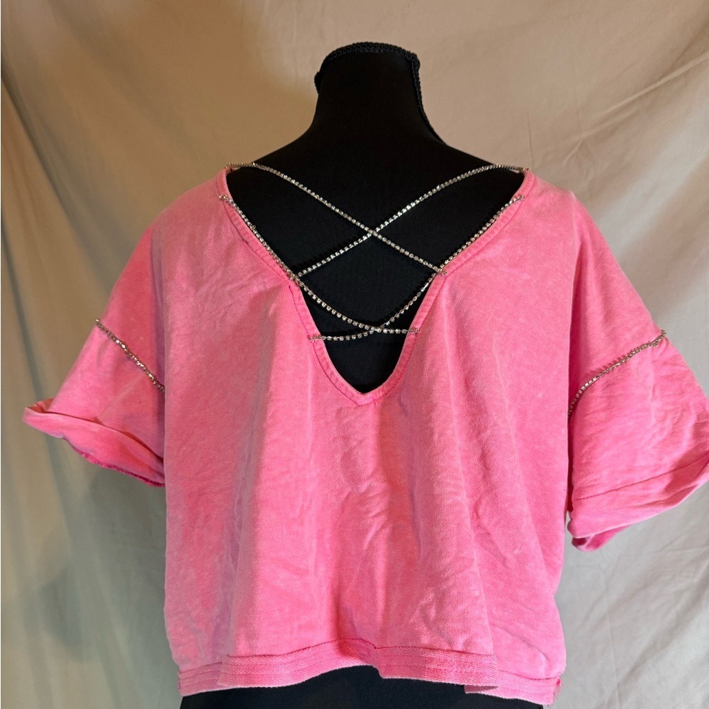 Blue B Pink Bling Cross Back Crop Top ✨